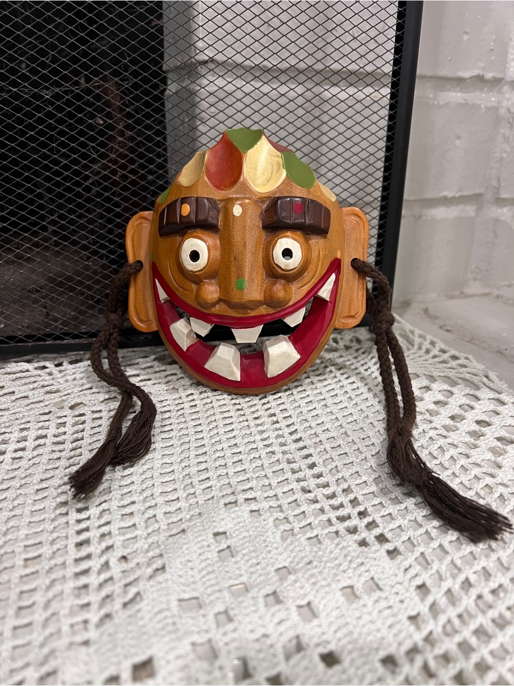 Vintage Korean Wooden Mask Mal-dduk-i Wall Hanging Decor Folk Art